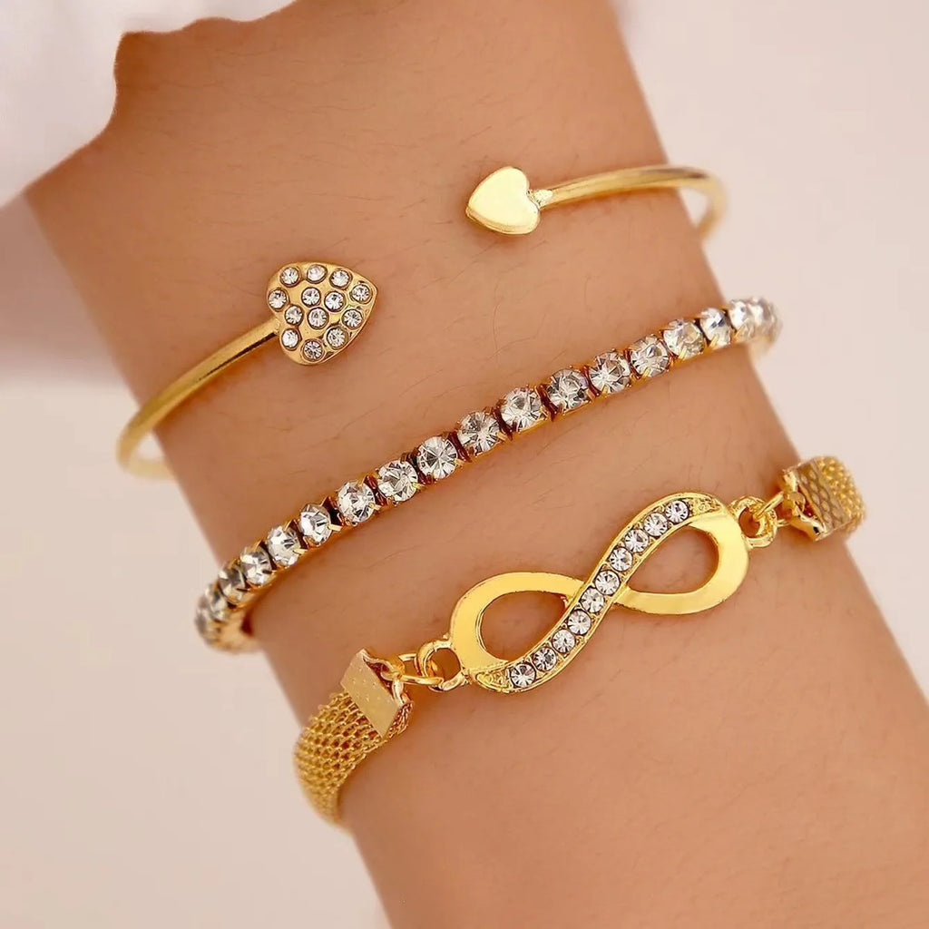 Creative Heart Opening Bracelet Set for Women – Lucky 8 Zircon Jewelry Charm Gift