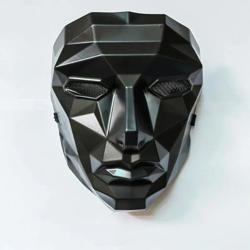 Futuristic Geometric Party Mask Black Tech Style with Breathable Mesh Eyes and Mouth for Halloween Cosplay