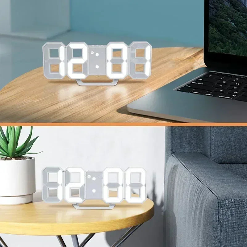 Digital LED Wall & Desk Clock with Alarm and Brightness Adjustments for Home Office Bedroom