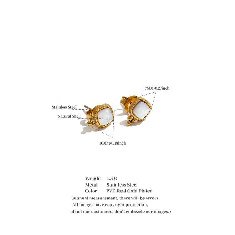 Square Stud Earrings with African Jade Agate Stone in Gold & Silver Tones – Women’s Retro Jewelry