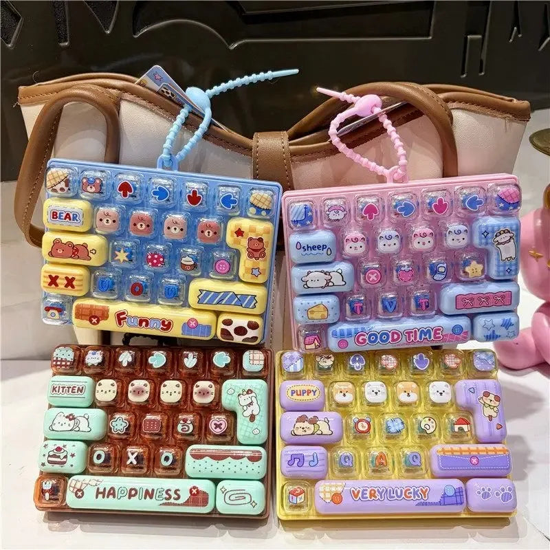 26-Key Cartoon Keyboard Keycap Set - Stress Relief Fidget Keychain & Bag Charm