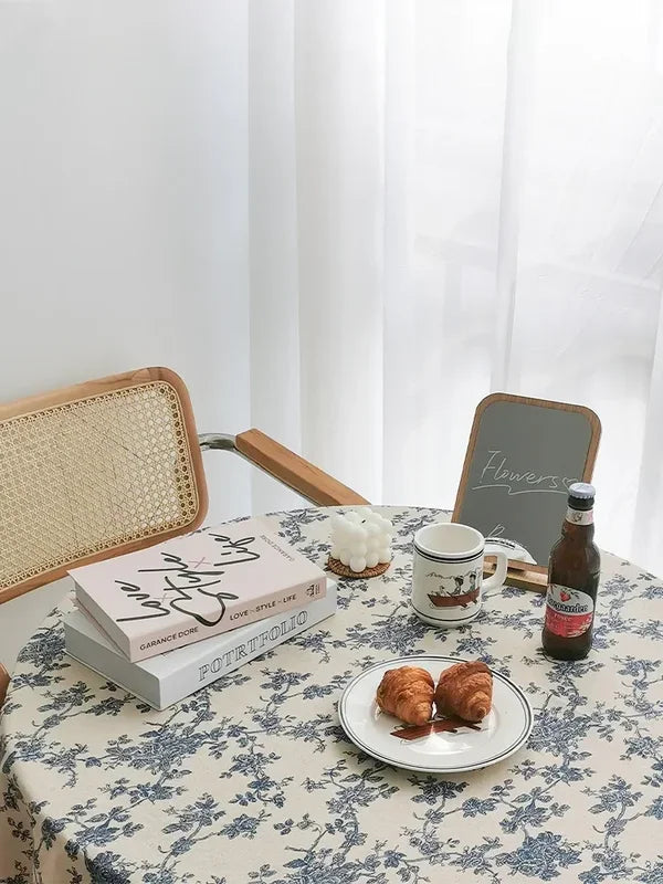 Floral Linen Cotton Round Tablecloth - Rustic Farmhouse Picnic Decor