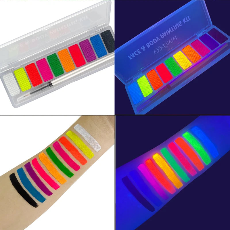 Neon Oil Face & Body Paint Set - Fluorescent UV Glow Makeup for Halloween & Parties