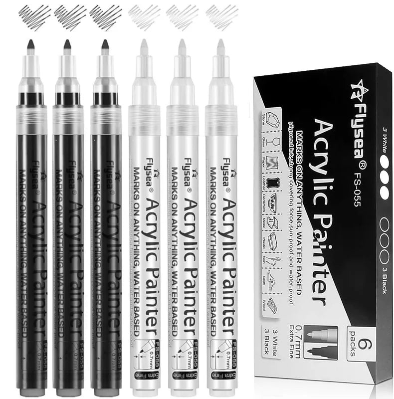 6Pcs Acrylic Paint Pens Set Waterproof Extra Fine & Medium Tips for Arts & Crafts