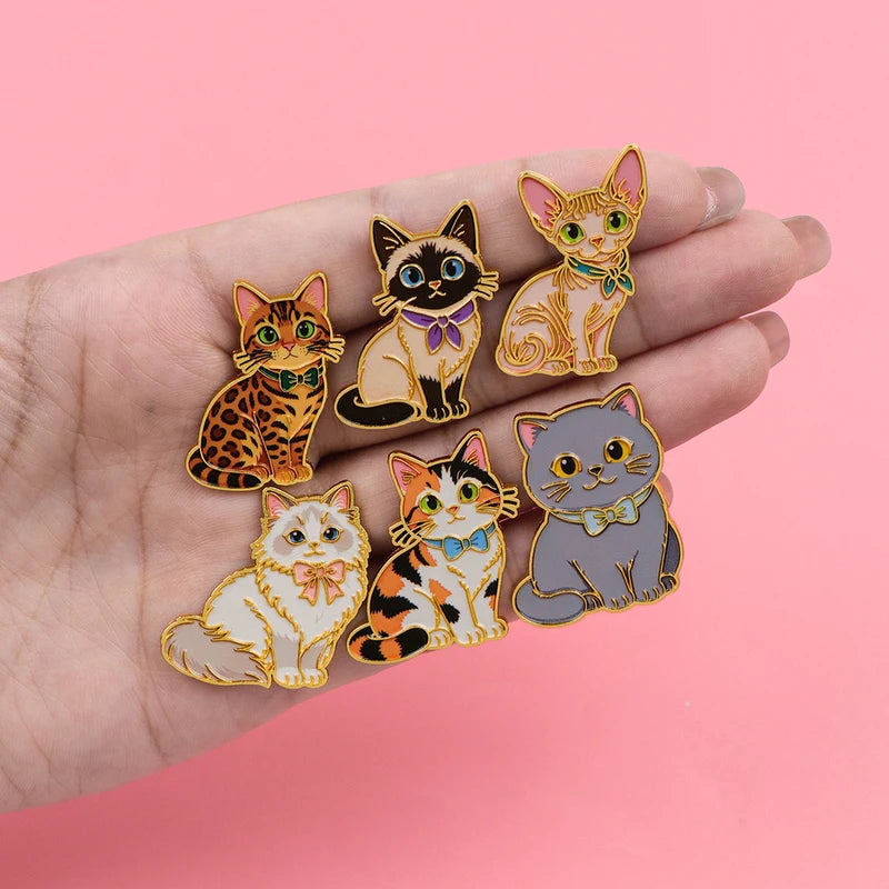Cute Multi-Style Cat Enamel Pins with Leopard Floral Design - Lapel Brooches for Pet Lovers