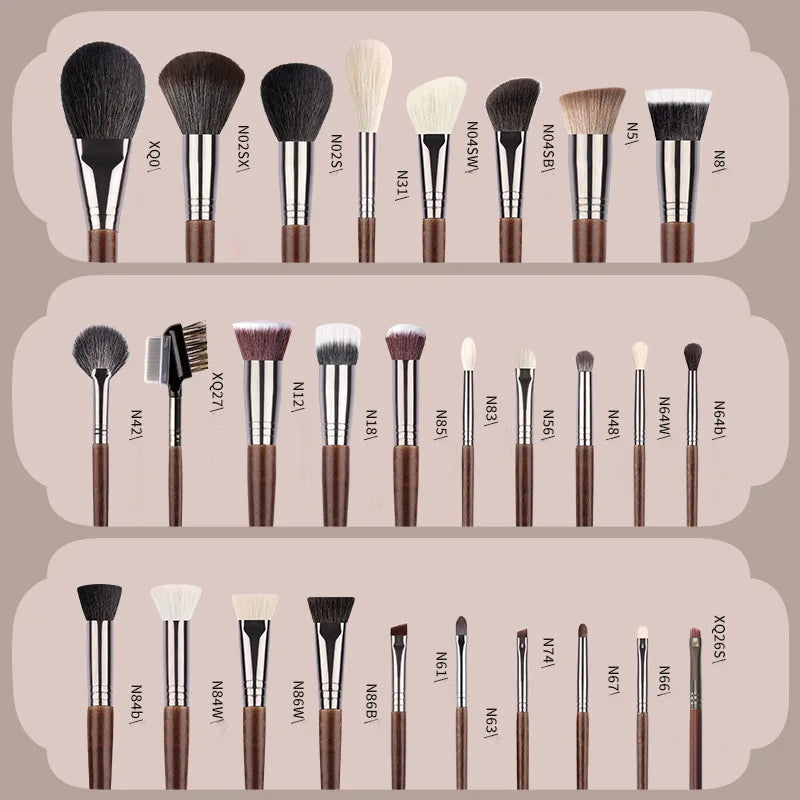 OVW Animal Hair Makeup Brush Set 28 Pieces - Soft Cosmetic Tools for Eyes and Lips