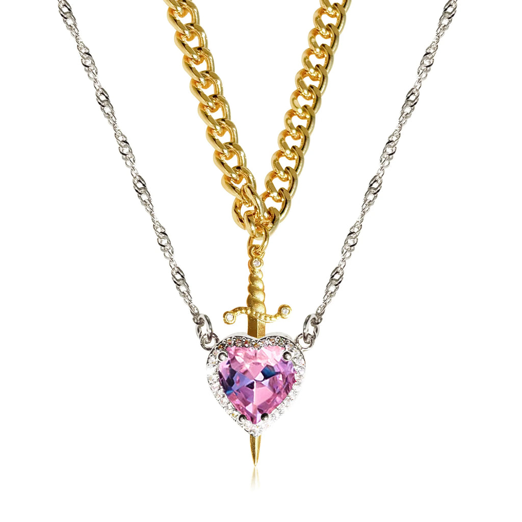 Heart and Sword Necklace Set for Couples - Romantic Valentine's Jewelry Gift