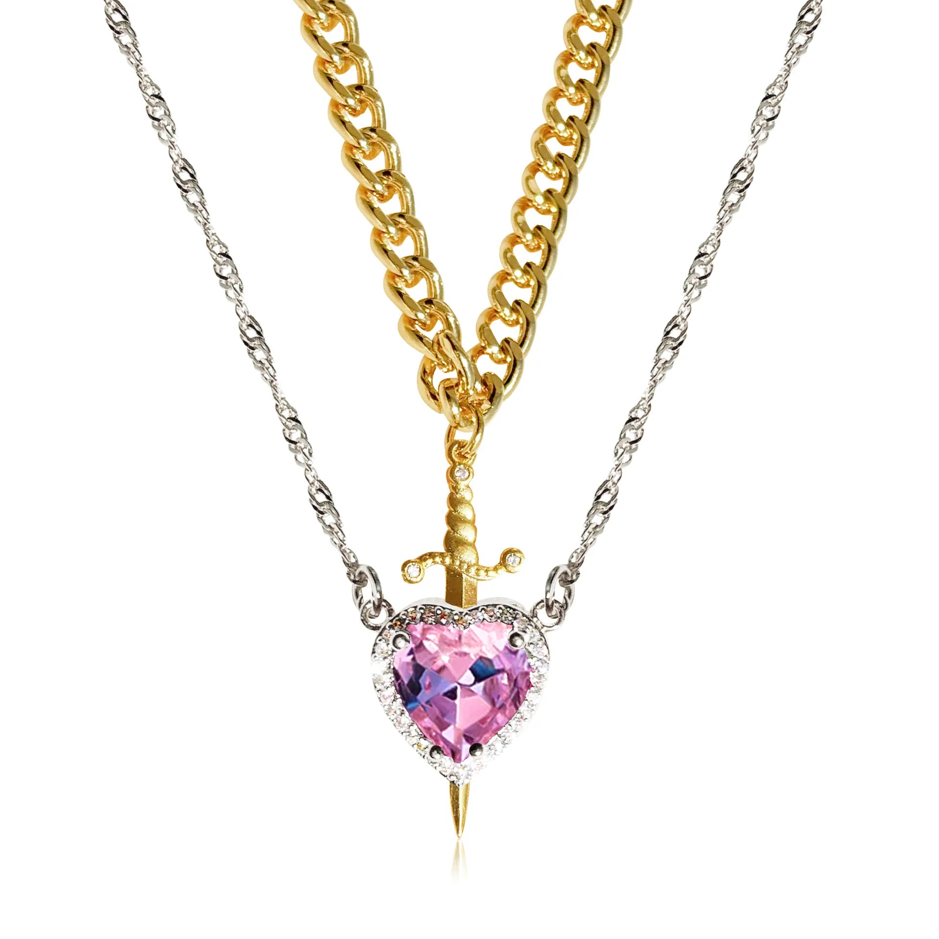 Heart and Sword Necklace Set for Couples - Romantic Valentine's Jewelry Gift