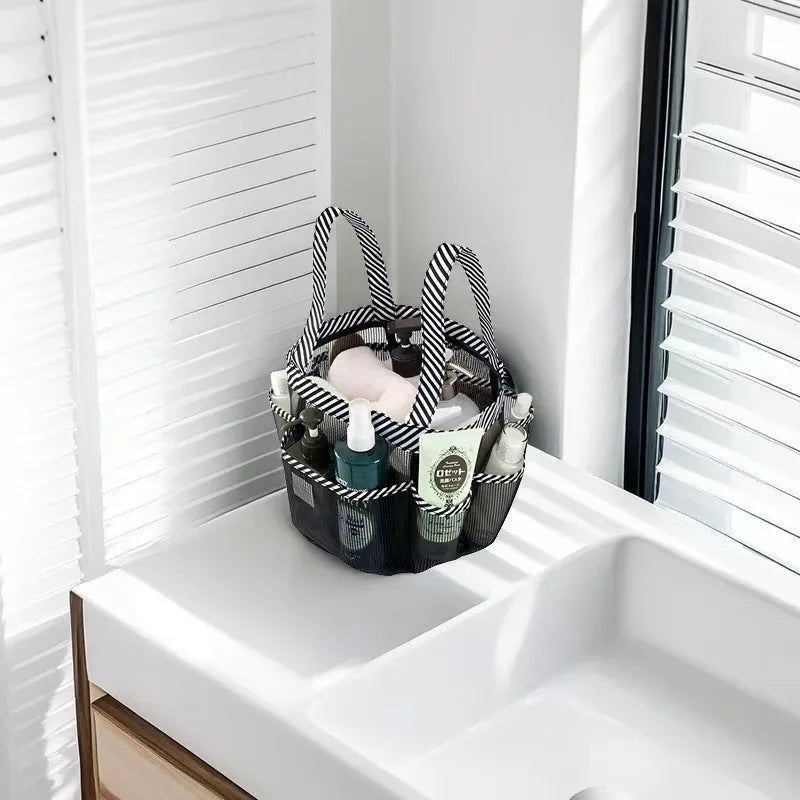 Mesh Shower Caddy Tote with 8 Pockets and Handles for Bathroom & College Use
