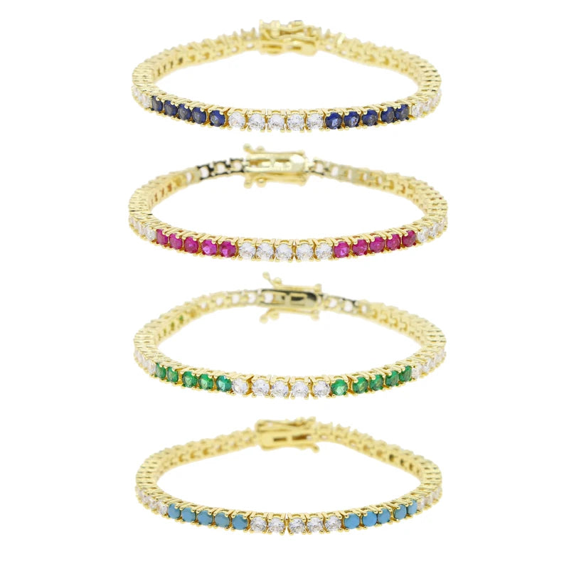 Colorful Tennis Bracelet for Women 5A Cubic Zirconia Gold Plated Jewelry