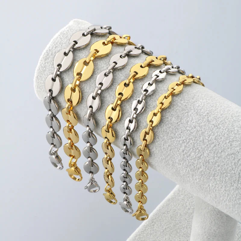 Multi-Size Gold Color Stainless Steel Chain Bracelet for Men Women Jewelry