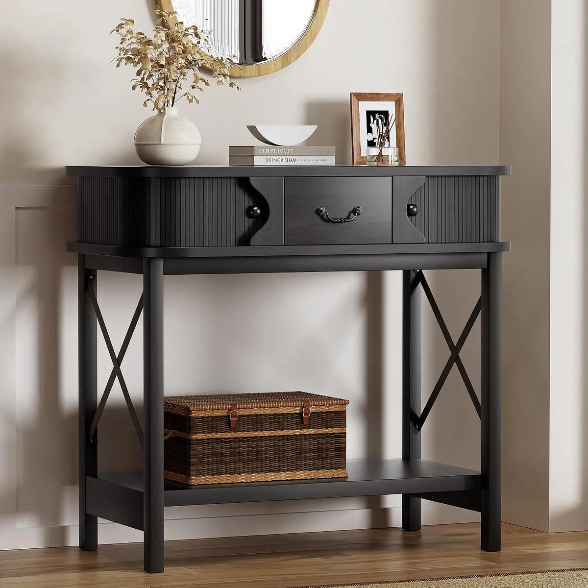 39-Inch Narrow Console Table with Drawers and Cabinets for Entryway and Living Room