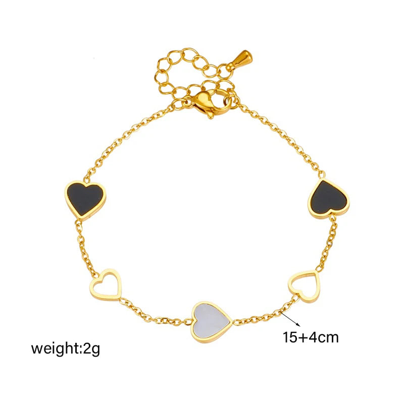 Heart Love Charm Bracelet for Women Girls Stainless Steel Jewelry Birthday Gift