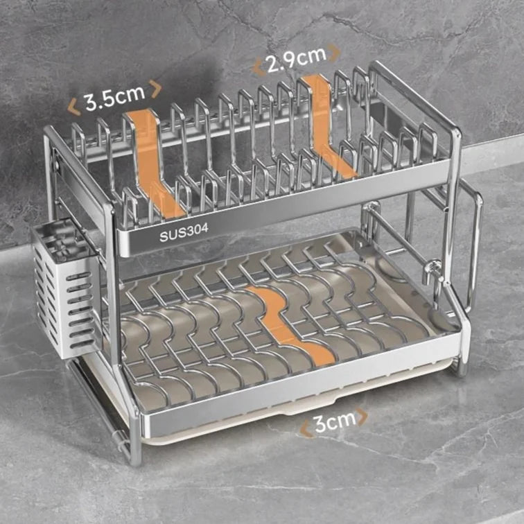 Stainless Steel Kitchen Storage Rack with Multiple Tiers for Plates Bowls Utensils