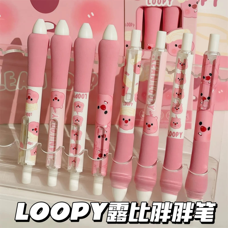 4Pcs Loopy Ballpoint Pens Set - Cute Cartoon Beaver Quick-Dry Gel Ink Signature Pens for Students & Gift