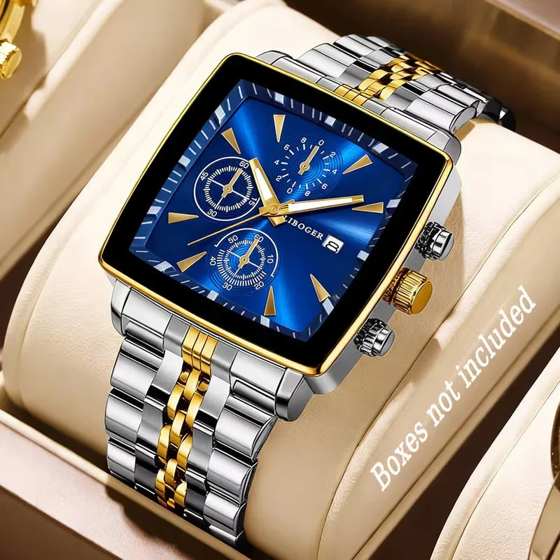 Men's Quartz Wristwatch with Square Dial Stainless Steel Business Watch - Multiple Colors