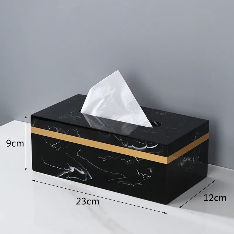 Marbling Resin Tissue Box with Light Luxury Design for Home Decor and Living Room
