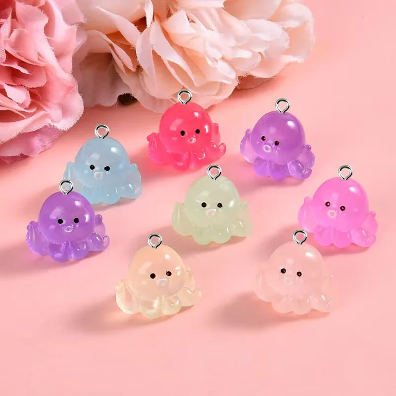 10pcs Cute 3D Luminous Octopus Marine Animal Charms for Jewelry Making DIY Accessories