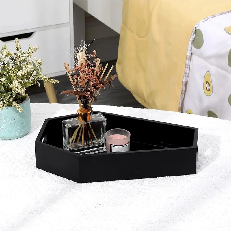 Coffin Shape Black Wooden Storage Tray Gothic Decor Halloween Gift