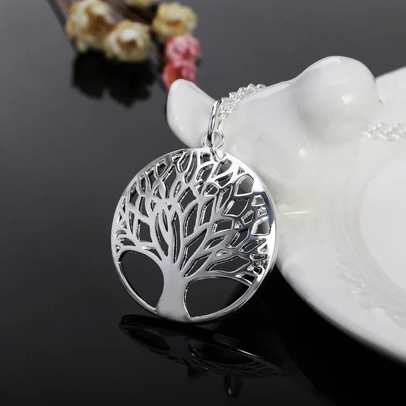 Sterling Silver Tree Charm Pendant Necklace for Women - Luxury Gift