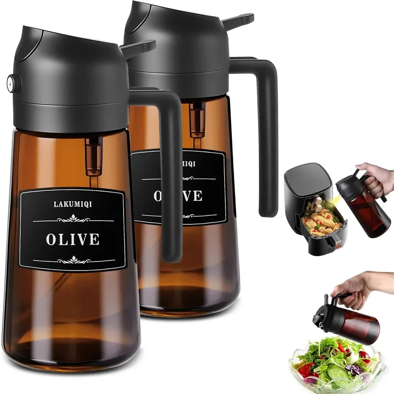 2-in-1 Glass Oil Dispenser Spray Bottle 16oz Leakproof Kitchen Utensil