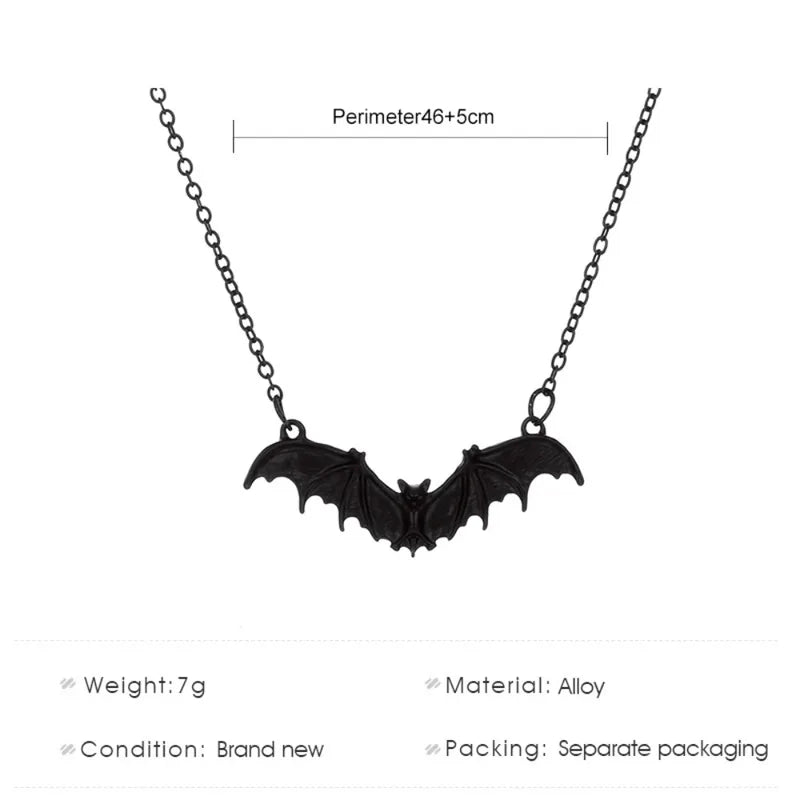 Black Bat Wing Pendant Necklace for Men Women Halloween Punk Jewelry
