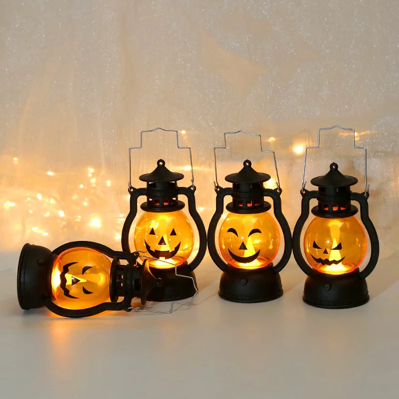 Halloween LED Hanging Pumpkin Lantern Light Ghost Lamp - Small Oil Lamp Decor