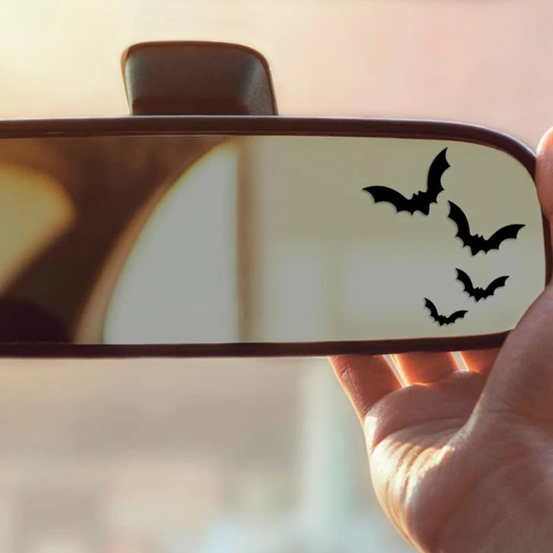 Car Interior Decor Stickers - Waterproof Halloween Bats Vinyl Decals for Rearview Mirror