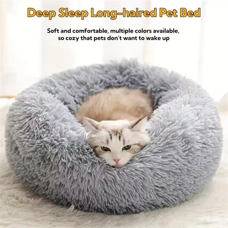 Soft Plush Pet Bed for Cats and Small Dogs - Warm Donut Shape, Washable