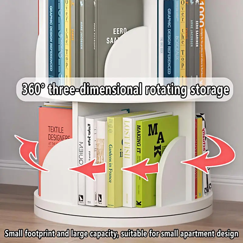 Rotating Bookshelf Tower with 360° Spin - 4 Tier Wooden Book Shelf for Kids & Living Room