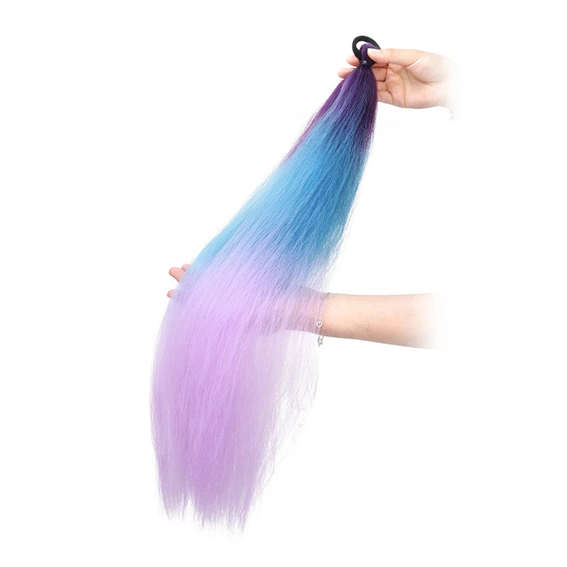 24-Inch Synthetic Straight Ponytail Hair Extension with Elastic Band for DIY Braiding