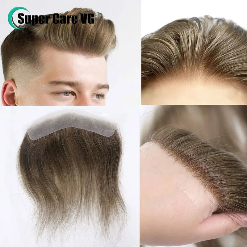 Men's Thin Skin PU Hair Toupee with V Style Frontal for Natural Look