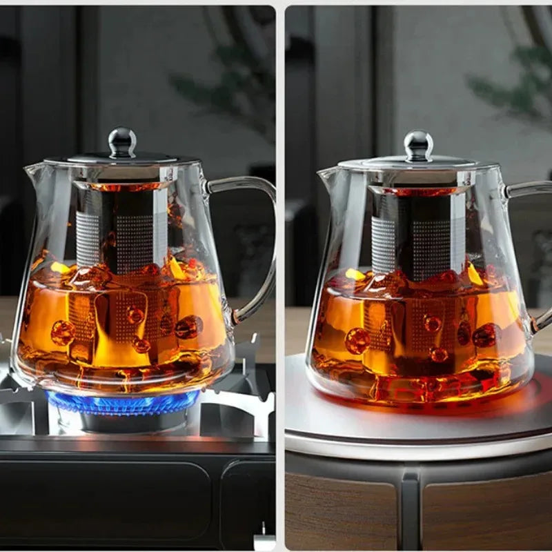 Heat-Resistant Borosilicate Glass Teapot with Stainless Steel Infuser 1L - Clear for Loose Leaf Tea
