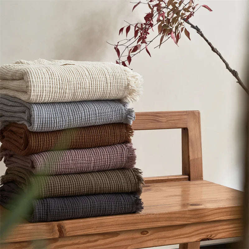 Cotton Blanket with Tassels - Multi-Purpose Sofa Bed Cover & Decor - 200x230cm