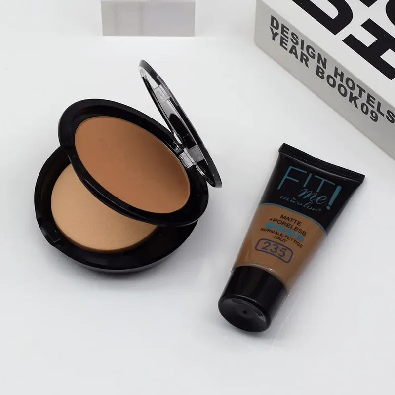 2-in-1 Dark Skin Liquid Foundation Set for Women - Waterproof Concealer & Oil Control Cream