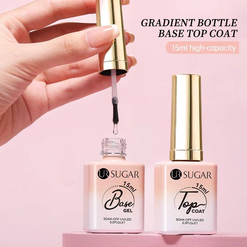 15ml Gel Nail Polish Base & No Wipe Top Coat Set for Manicure & Nail Art