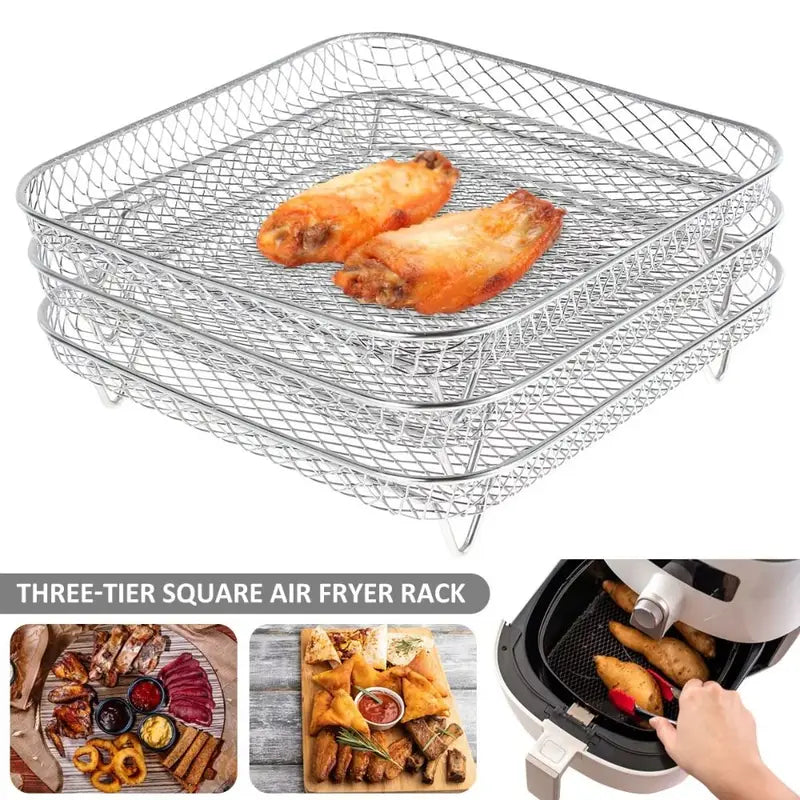 Stainless Steel Air Fryer Basket Non-Stick Mesh Grill Rack for Air Fryers