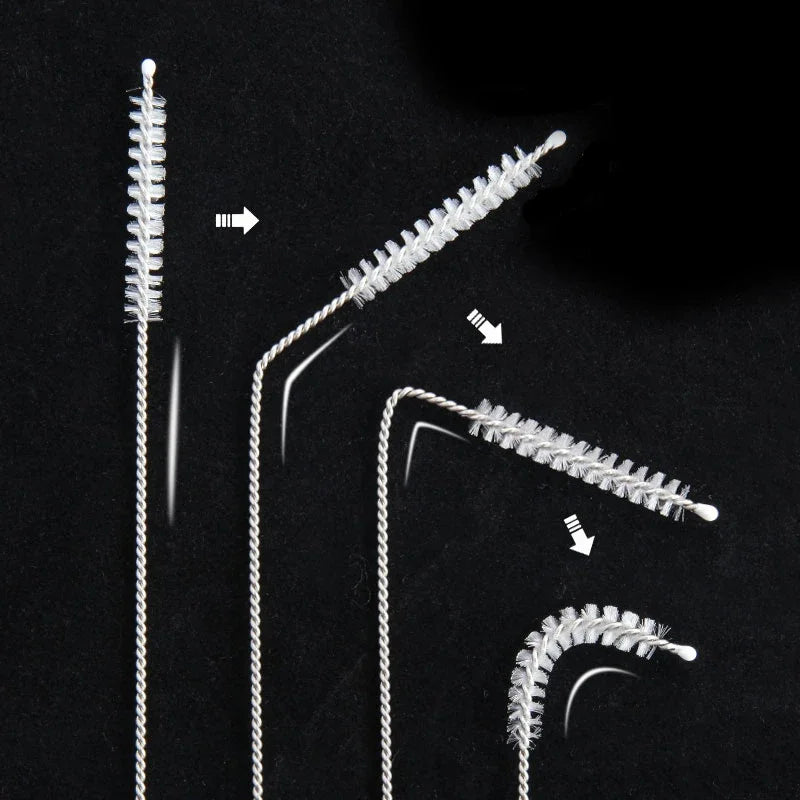 24cm Stainless Steel Straw Brush Cleaner with Soft Nylon Bristles - Multiple Colors