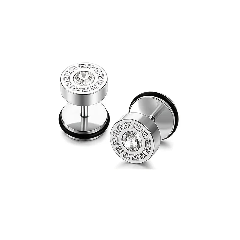 2-Pack Men's Stainless Steel Ear Studs, Hip-Hop Punk Style Piercing Accessories, Matching Couple's Jewelry
