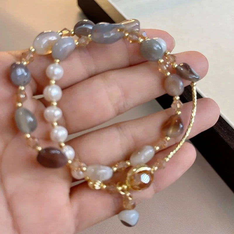 Layered Pearl Bracelet for Women - Summer Crystal Jewelry Gift