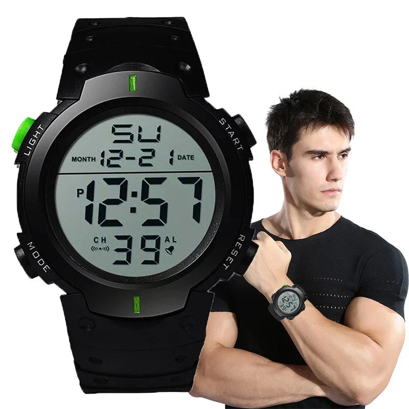 Men's Sport LED Digital Watch Waterproof Fitness Timekeeping Rubber Strap