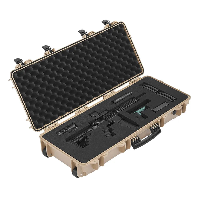 Lockable Waterproof Rifle Case with Foam Interior and Wheels - IP67 Dustproof & TSA Approved