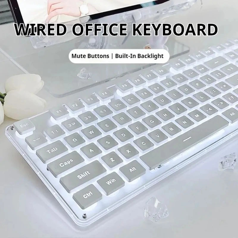 Silent Mechanical Office Keyboard 104 Keys All-Metal Panel Water Drop Keycaps Wired