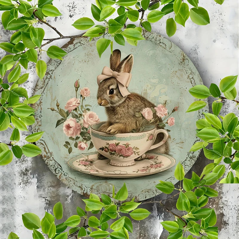 Country Style Wooden Wall Wreath Decoration with Rabbit Pattern - Home Decor
