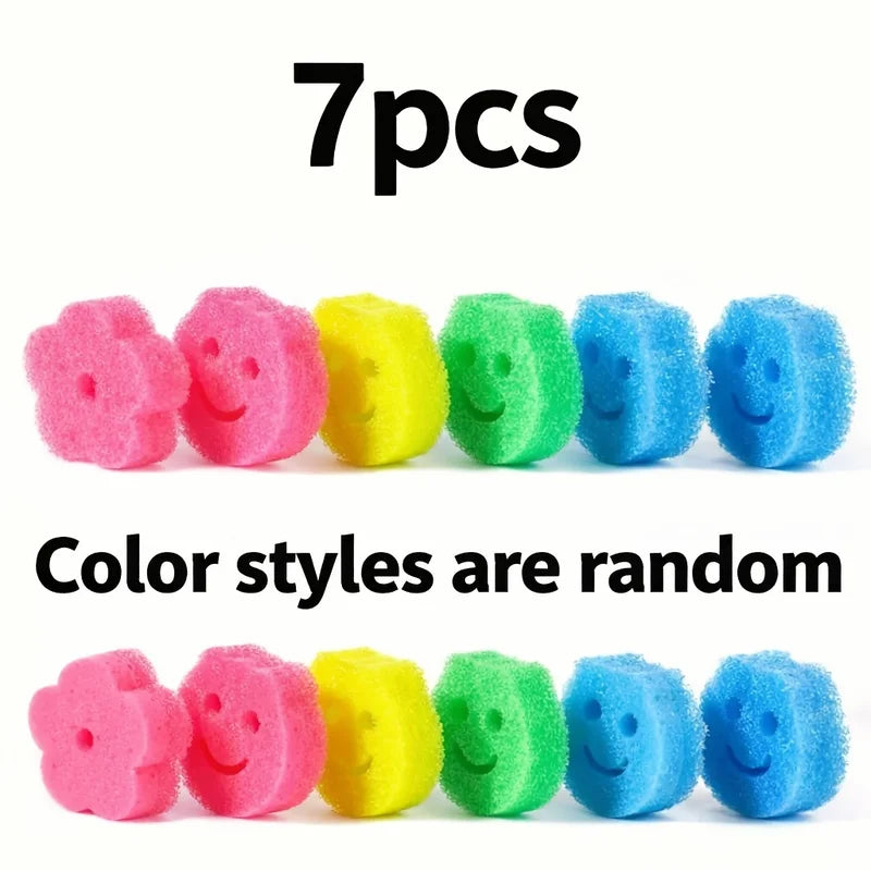 7PCS Colorful Smiley Face Temperature-Changing Cleaning Sponges for Kitchen Dishwashing