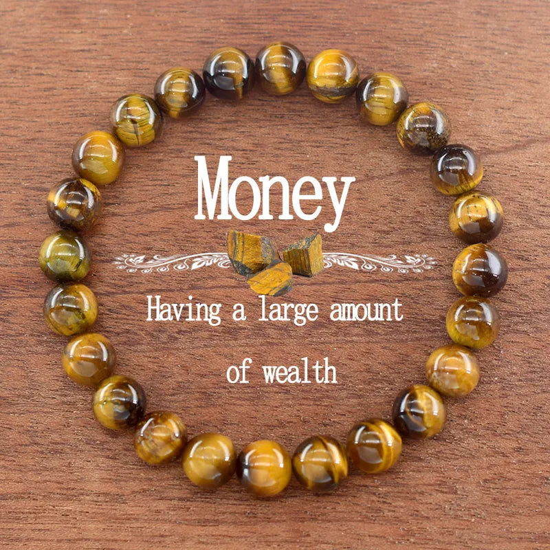 Natural Yellow Tiger Eye Beaded Bracelet for Wealth and Money Charm Jewelry for Men Women