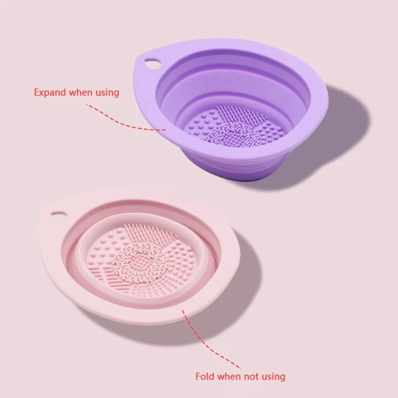 Foldable Silicone Makeup Brush Cleaner Bowl - Portable Brush & Sponge Wash Basin