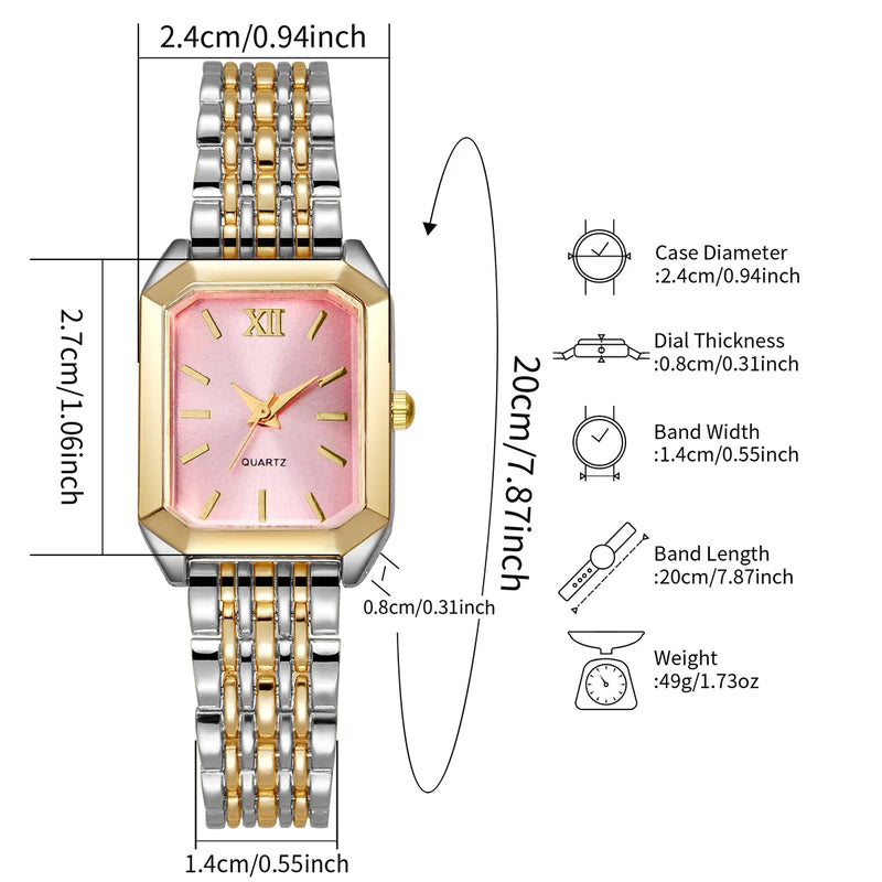 Women Quartz Wristwatch with Rectangular Roma Dial Fashion Watch for Ladies and Girls
