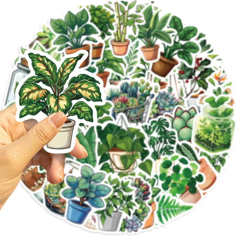 50PCS Cute Green Plant Sticker Set for Kids DIY Decoration, Notebook, Fridge, Phone, Suitcase
