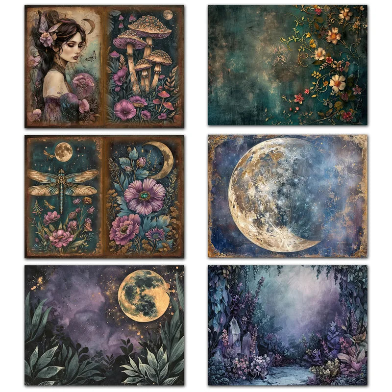 52Pcs Gothic Midnight Garden Scrapbook Paper & Sticker Set for Arts Crafts & Holiday Projects